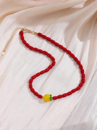 1 件手工制作的博主风格硼硅酸盐玻璃可爱水果项链，时尚手工串珠首饰，2025 年春夏