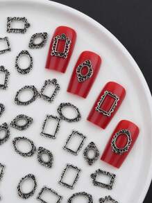 80pezzi Set di accessori per decorare unghie, cornici metalliche 3D colore dorato e argento, ciondoli per unghie a forma di rombo, ovale e rettangolo, stile retrò, adatto per decorazioni unghie in acrilico, design unghie fai-da-te, stile Y2k, articoli essenziali per arte di unghie e salone di bellezza