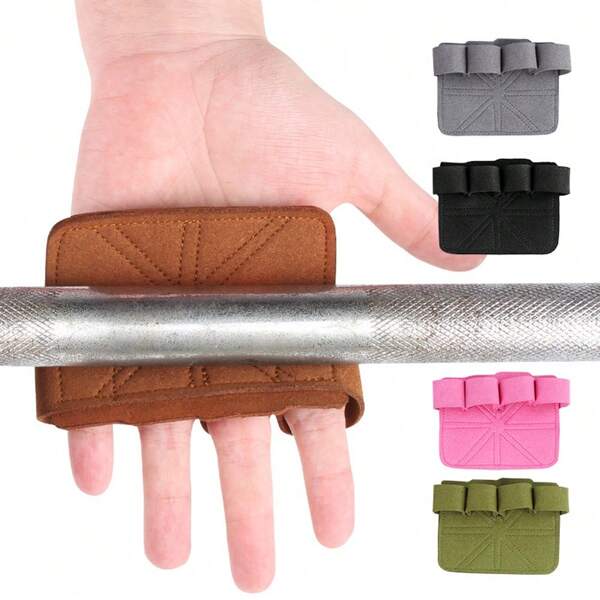 1 Pair Cowhide Weightlifting Gloves Four-Finger Palm Protection Anti-Slip Wear-Resistant Fitness Sports Training Palm Guard