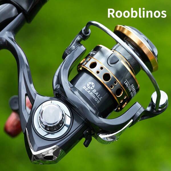 Rooblinos قطعة واحدة بكرة صيد BK Rooblinos ذات مقبض خشبي، نسبة سرعة عالية 5.2:1، مناسبة للمياه العذبة والمياه المالحة