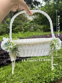 1PC婚礼花童腾盘玫瑰花篮新娘结婚撒花伴娘撒花瓣手提篮舞蹈道具户外露营水果篮 - 彩色 - 查看 4