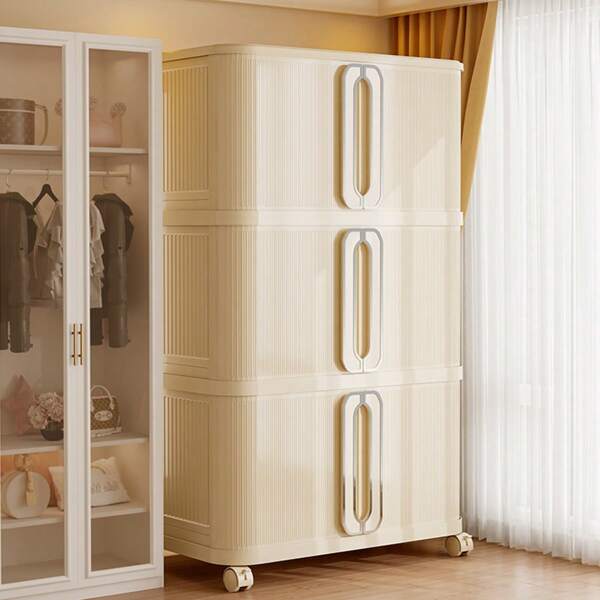 Double Door Lightweight Luxury No-Installation Foldable Storage Box, Plastic Storage Cabinet For Home Bedroom Use, Movable Organizer Box, Plastic Snack Cabinet, Storage Box