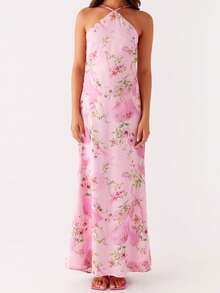 Vestido de verano estampado tipo chaleco para mujer - sin espalda, entallado - adecuado y a la moda, ideal para fiestas, playas, uso diario y vacaciones - Flor - Ver 1