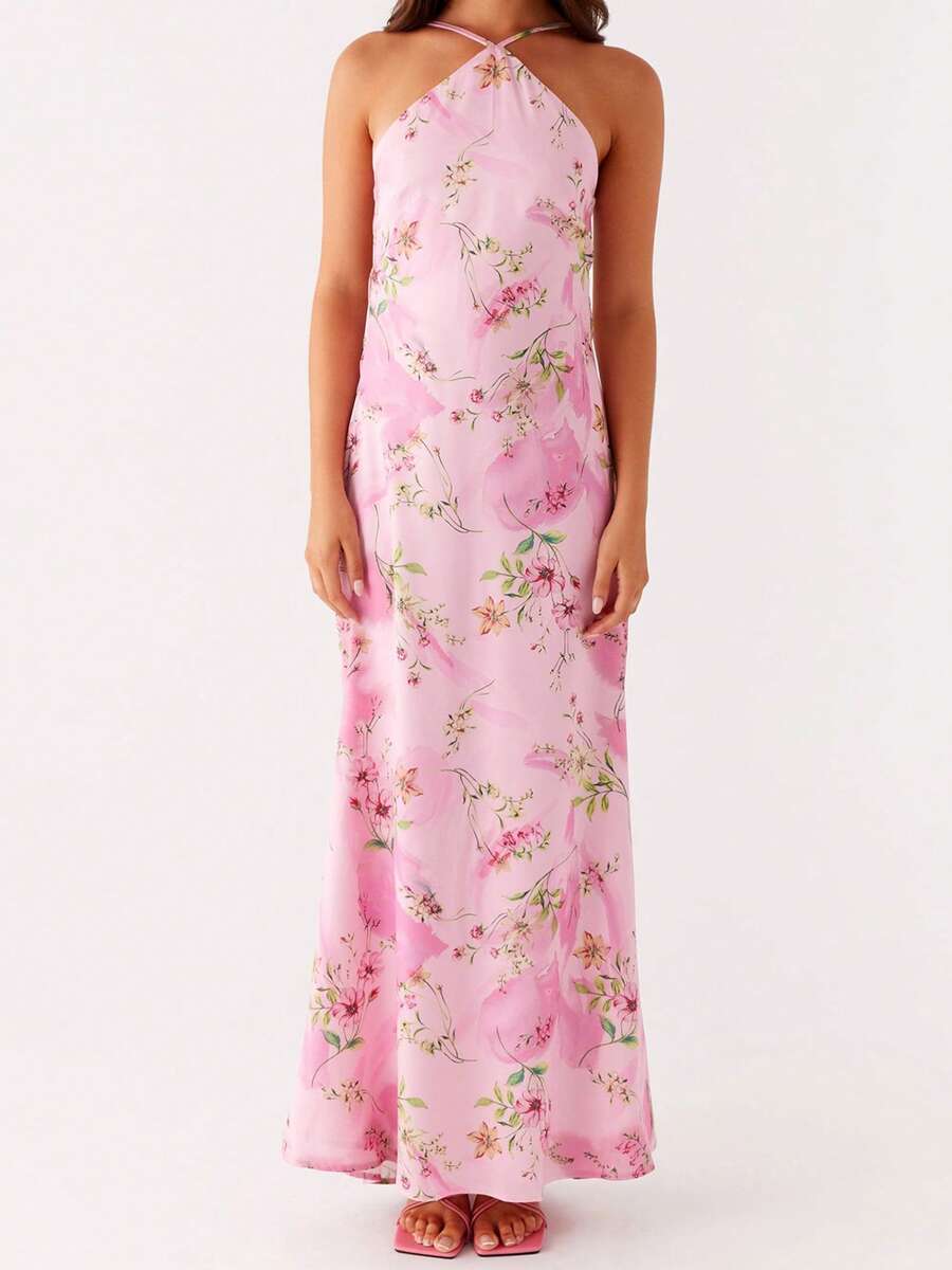 Vestido de verano estampado tipo chaleco para mujer - sin espalda, entallado - adecuado y a la moda, ideal para fiestas, playas, uso diario y vacaciones - Flor - Ver 1