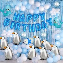 5pcs Cute Penguin Walking Helium Balloons With Ribbons, Suitable For Pet Party, Theme Party, Birthday Party, Outdoor Decoration, Zoo Events