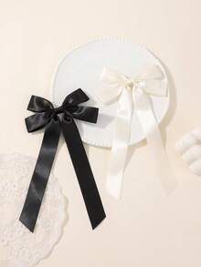 2pcs Plain Bowknot Hairclips, Versatile Hair Accessory For Back To School - Black and White - View 5