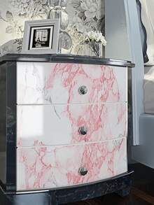 Pink Self-Adhesive Removable PVC Grey Marble Patterned Wallpaper Roll - Waterproof, Oilproof, Multi-Functional Vinyl Sticker For Kitchen Cabinets, Bedroom, Living Room Walls, Countertops & Furniture Refurbishing - Pink - View 4