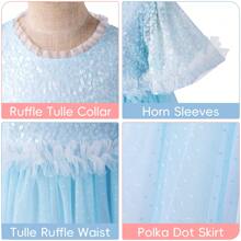 Girls Summer Dress Sequin Embellished Tulle Skirt Ruffled Sleeve Princess Style