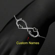 Customized Double Heart & Infinity Symbol Bracelet, Stainless Steel Personalized Wristband, Birthday Gift, Black/Silver/Gold, Fashion, Colorful, Retro, Minimalist, Unisex, Casual, Cute, Customizable, Unique, Ideal Gift For Him/Her, Boyfriend/Girlfriend, Parents, Family, Friends, Suitable For Anniversary, Birthday, Graduation, Prom, Party,Jewellery For Ladies - Multicolor - View 17