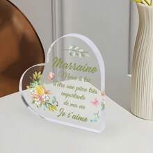 1PC Charming French Godmother Godfather Acrylic Sign Plaque, Marraine Parrain Sign, Stylish And Simple Heart Desktop Decoration, Perfect For Birthday Lovers Engagement Anniversary Sign Home Living Room Table Party Decorations Supplies Art Craft Ornament Romantic Surprise