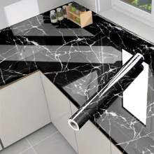 1pc 40*100cm/15.74*39.37in Creative Faux Marble Wallpaper, Kitchen Sticker Waterproof Oil-Proof Cabinet Decal Heat Resistant Self-Adhesive Multi-Purpose Wall Decal
