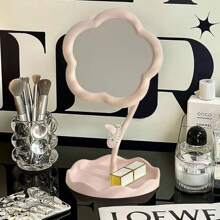 1 specchio da trucco da appendere alla toeletta, a forma di fiore, con telaio in plastica lucida senza batterie, regolabile e ruotabile, con vassoio portaoggetti, adatto per camera da letto, studenti e viaggi - senza profumo di fiori, tema rosa, must-have per iniziare la scuola, decorazione per la casa, la stanza, la parete, la scuola, sorpresa scolastica, decorazione per il dormitorio, ritorno a scuola