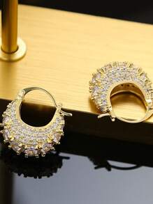 1 Pair Cubic Zirconia Studded Handbag Shaped Earrings, Unique Shiny Rhinestone Earrings Fashion Design, Luxury Elegant Zirconia Bag Charm Earrings, Versatile European And American Style Earrings For Women