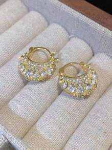 1 Pair Cubic Zirconia Studded Handbag Shaped Earrings, Unique Shiny Rhinestone Earrings Fashion Design, Luxury Elegant Zirconia Bag Charm Earrings, Versatile European And American Style Earrings For Women
