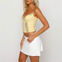 Women Sexy Y2K V Neck Lace Patchwork Cami Shirt Cute Slim Fit Sleeveless Spaghetti Strap Going Out Camisole Tank Summer Basic Cami Tops Streetwear - Màu vàng - Xem 8
