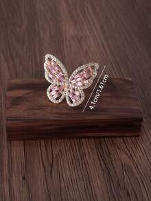 Adjustable Rhinestone Pink Butterfly Fashion Ring, Gift Box Packaging Suitable For Women - Multicolor - View 5