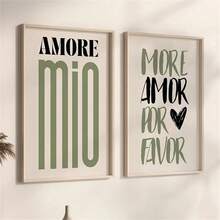 1 件/2 件现代简约名言墙面艺术装饰海报“AMORE”字样帆布印刷时尚画作适用于客厅卧室家庭办公室宿舍装饰墙面背景设计图片可选相框