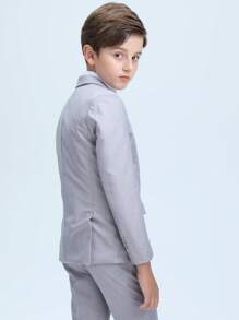 Tween Boy Suits 4-Pieces Suit Set Tuxedos Dresswear Ring Bearer Outfit Wedding Blazer Vest Pants Tie Formal Suits, Light Grey Size 4-16Y