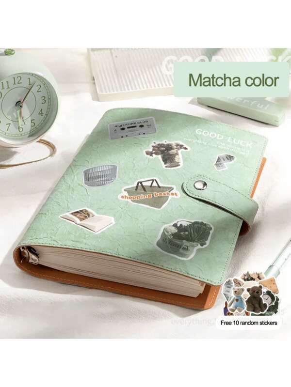 1 pieza Cuaderno estético de la suerte - Útiles escolares, suministros para scrapbooking, libro de recortes, diario kawaii de para diario, planificador, scrapbook con 10 pegatinas aleatorias gratis, diseño de bolsa de compras linda para vuelta al colegio