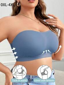 Plus Size Women Side Button Wireless Soft & Comfortable Camisole Bra, Cool Light Blue - Blue - View 3