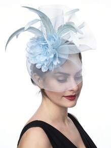 1pc Halloween Costumes Women's Organza Fascinator Hat Church Kentucky Derby British Flower Feather Fascinator Bridal Tea Party Accessories Hat Gold Halloween Accessories, Tiny Hats, Mini Cap, Wedding Items