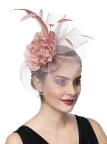 1pc Halloween Costumes Women's Organza Fascinator Hat Church Kentucky Derby British Flower Feather Fascinator Bridal Tea Party Accessories Hat Gold Halloween Accessories, Tiny Hats, Mini Cap, Wedding Items