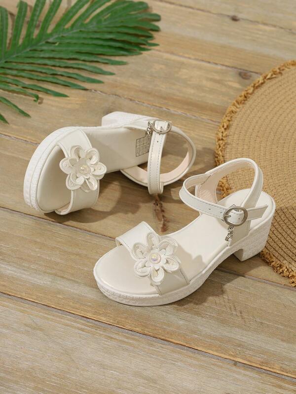 Summer Children High Heel Sandals, Buckle Closure Solid Color Fashion Girls Heels For Toddler & Big Kids