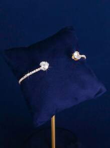 Women's Pendant Necklace Fashion Rhinestone Heart-Shaped Collar Simple Open Collar Silver Necklace Women's Pendant Necklace Jewelry Set