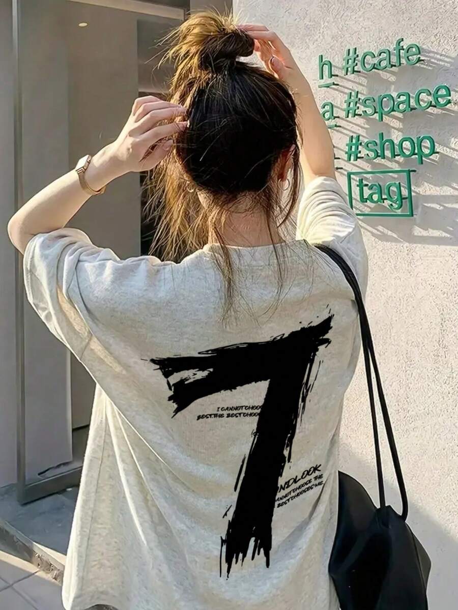 日式女装宽松圆领休闲百搭卡通熊猫印花短袖T恤春夏装背面上衣