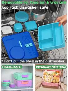 Bento Box For Adult, Leakproof Lunch Box With 8.5oz Insulated Food Jar, Utensils & Sauce Jar, Dishwasher Safe 3 Or 4 Compartment Container For  School, Work, Travel, Or Picnic