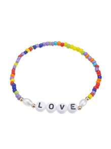 LOVE Letter Beaded Bracelet Set Rainbow Charm Jewelry Three Pieces Boho Hand Chain Gift For Women Girls