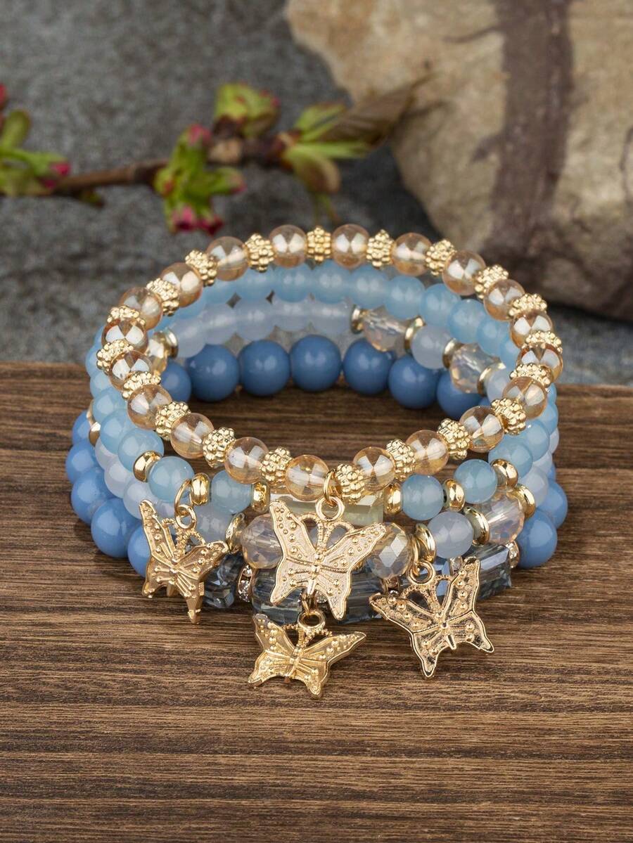 4pcs Butterfly Pendant Bracelet Jewelry Combination - Royal Blue - View 1