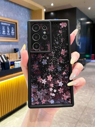 Flower 1 件时尚 Ditsy Floral 闪光防指纹黑色喷砂防震手机壳适用于 Apple//Redmi/OPPO/Realme/Infinix