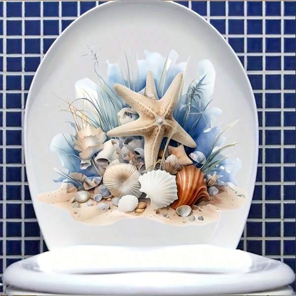 1 Pc Creative Starfish Shell Toilet Stickers, Removable And Reusable Stickers, Suitable For Bathroom, Toilet, Bathroom, Bedroom, Home Decoration Toilet Lid Decoration Durable PVC Material Party Decoration Make Your Home A New Look Holiday Decoration Stickers