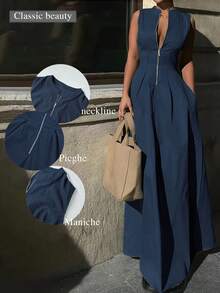 新款春夏时尚休闲优雅百搭无袖女式连衣裙 - 藏蓝色 - 查看 2