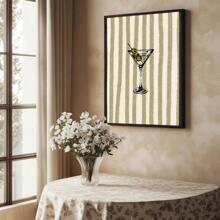 1 pezzo Stampa pittorica bohémien a strisce per bicchieri martini, cartellone da parete minimalista per bar, vino e carrello, arte vintage per sala da pranzo, soggiorno, ristorante, decorazione moderna per la casa