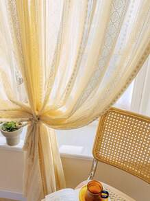 1pc Hanging French Retro Crochet Lace Sheer Curtain, Bohemian American Style Window Curtain
