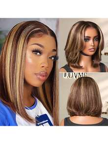 Lace Front Bob, Short Straight Hair, Real Human Hair Quality - Gold Gradient, High Gloss, Pre-Pull Hairline, No Glue, Comfortable Fit For Daily And Special Occasions, Natural Style, Versatile, 180% Density - Gold - View 4