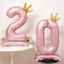 1pc 42-Inch Pearl Pink Number Balloon, 4D Upright Cake Smash Birthday Decoration Photoshoot Prop - Pink - View 6