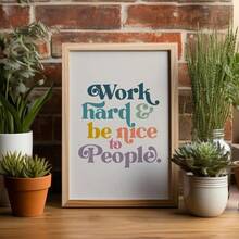 1pc, Wall Arts, Quotes Posters, Work Hard, Be Kind To Others Wall Painting, Positive Quotes Inspirational Art Print, Vintage Decor, Home Office, Unframed ,Wall Art With Frame - Multicolor - View 3