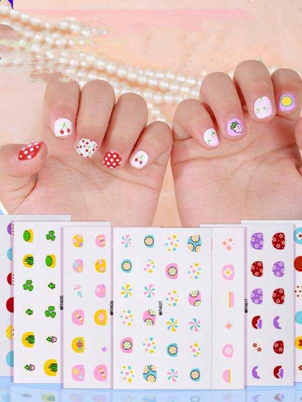 1 Pc 18 Tips Nail Art Children Full Cover Stickers Solid Adhesive Sliders DIY Child Nails Polish Manicure Sticker Decals