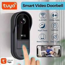 Timbre inalámbrico con cámara de vídeo inteligente TUYA, cámara de timbre inteligente WiFi de 2.4GHz, almacenamiento ampliable, captura fotos y vídeos HD, transmisión en vivo Full HD, tono de llamada personalizable, audio bidireccional en tiempo real, visión nocturna, resistente al agua