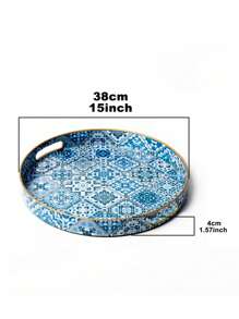 Bandejas decorativas de estilo bohemio azul de plástico con asas para decoración de mesa de café, bandeja de almacenamiento de escritorio para joyas, perfumes, organizador de bandejas otomanas estilo boho, accesorios de cocina, decoración de cocina, bandeja para frutas