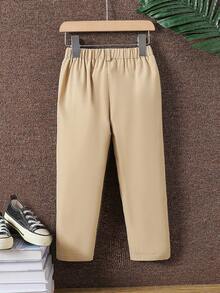 Boys' Casual Solid Color Pants, Comfortable And Fashionable, Suitable For Daily Outings, School, Parties And Vacations As A Gift - Khaki - View 4