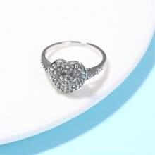 2pcs Rhinestone Heart Shaped Fashion Rings For Women, Suitable For Daily Outfit, Party, Holiday Gifts