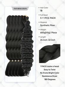 5+1Combination Packaging 1pc 22inch Natural Long Deep Wave Hair Curly Synthetic Hair Extension And 24 Inch Pack Of 5 High Temperature Synthetic Hair Braided Hair Extensions Woven Hair Extensions Professional Synthetic Fiber Crochet Black Brown Rusty Brown Blonde Multicolour Braids For Women Cosplay Braided Wear Soft Yaki Texture - Multicolor - View 5