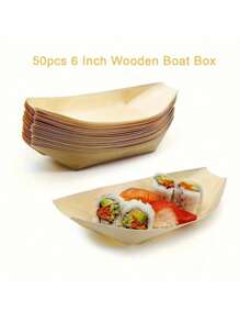 50pcs Disposable Paper Boats, Sushi Wooden Paddle Boat Snack Chips Packaging Box, Perfect For Outdoor, Party, Picnic, Camping, Wedding, Celebration, Food Paper Container Dip Sauce Wooden Boat Box Ideal For Disposable Party Tableware
