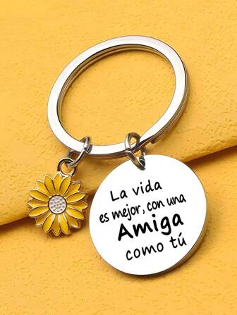 1个不锈钢“有你这样的朋友，生活更美好”西班牙语文字钥匙扣，适合送给男朋友、女朋友、同学、闺蜜，也可作为圣诞礼物、包包挂饰、汽车配件、老师礼物或姐妹礼物。