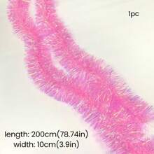 1pc, Translucent Glitter Tinsel Garland, Metallic Wire Trimming For Party/Birthday Decor, Shiny Pink, Soft Material, Length 2m, Width 10cm