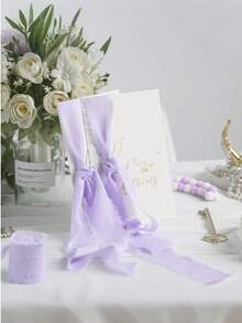 1/2/3卷手工渐变紫色雪纺丝带，带流苏，1.5英寸 x 16.4英尺，毛边，适用于婚礼请柬、新娘捧花、礼品包装、工艺品、节日装饰、情人节派对用品、花束包装、浪漫紫色、婚礼用品、婚礼装饰、工艺品、手工装饰品 - 淡紫色 - 查看 5